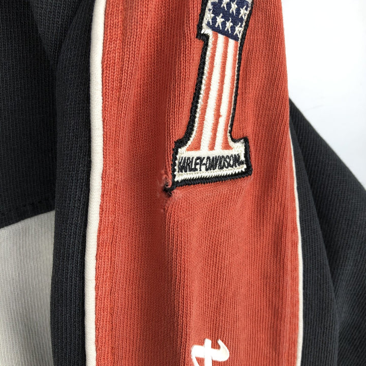 Harley-Davidson American flag pattern motorcycle V-neck long-sleeved T-shirt (Men's size L equivalent) cotton black type Vintage Second Hand