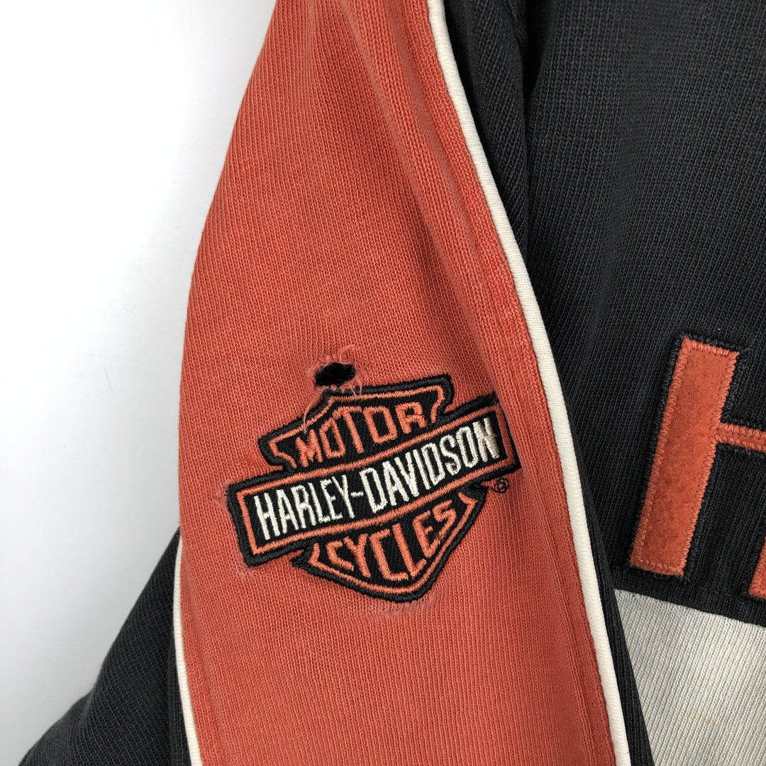 Harley-Davidson American flag pattern motorcycle V-neck long-sleeved T-shirt (Men's size L equivalent) cotton black type Vintage Second Hand