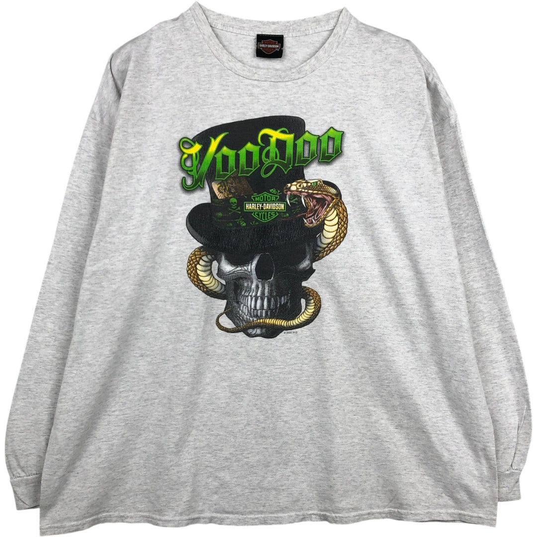Harley-Davidson Skull Pattern Snake Pattern Python Pattern Motorcycle Long-Sleeve T-Shirt (Men's XL equivalent) unclear gray type Vintage Second Hand