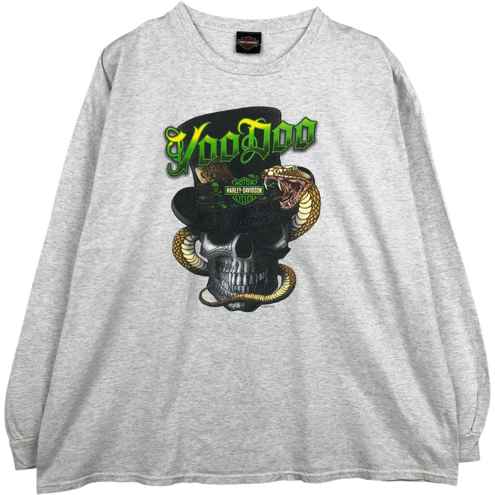 Harley-Davidson Skull Pattern Snake Pattern Python Pattern Motorcycle Long-Sleeve T-Shirt (Men's XL equivalent) unclear gray type Vintage Second Hand