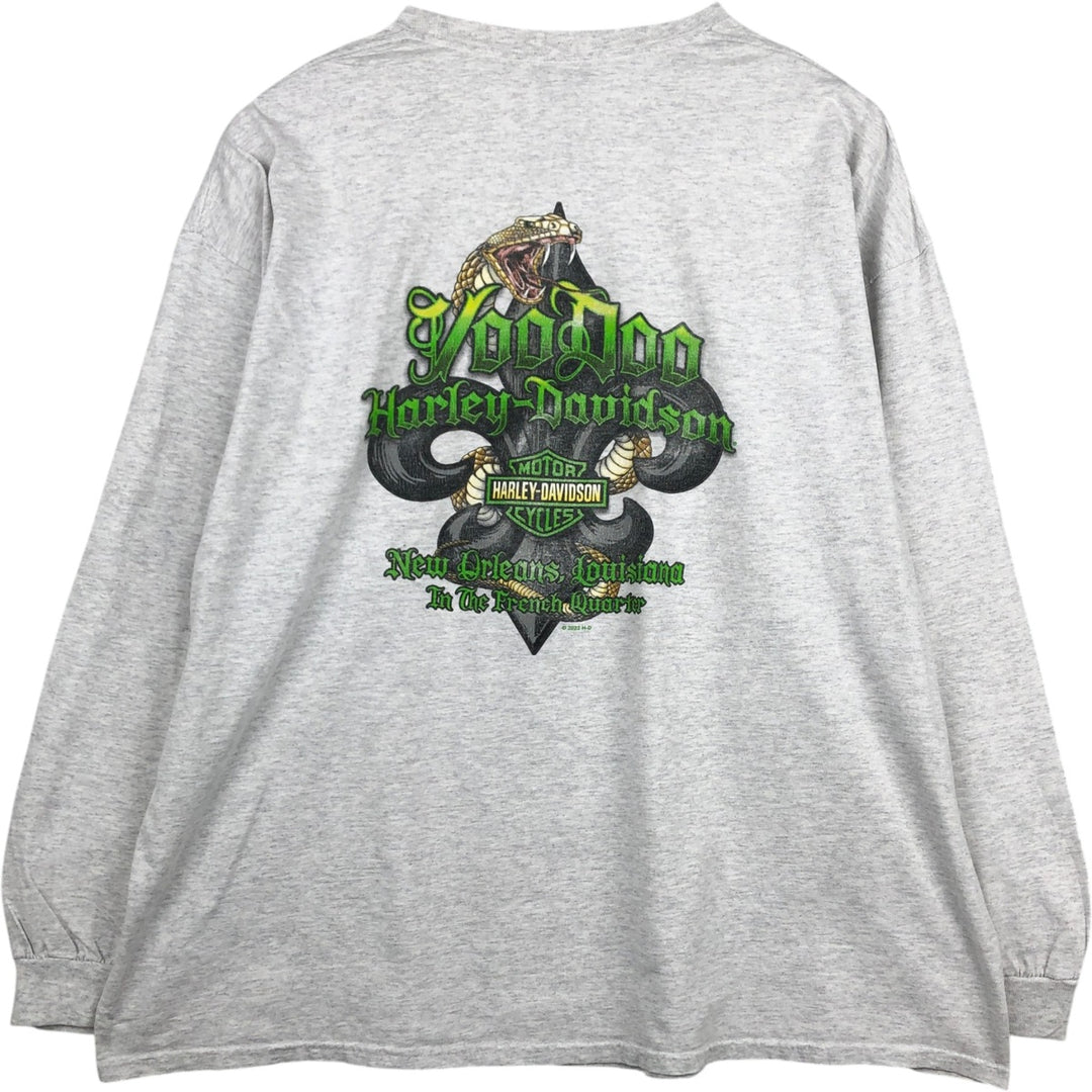 Harley-Davidson Skull Pattern Snake Pattern Python Pattern Motorcycle Long-Sleeve T-Shirt (Men's XL equivalent) unclear gray type Vintage Second Hand