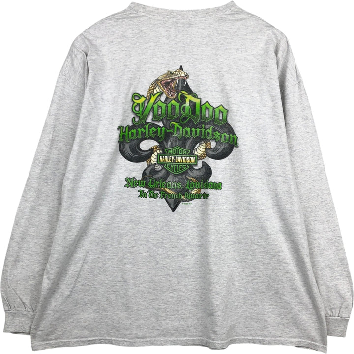 Harley-Davidson Skull Pattern Snake Pattern Python Pattern Motorcycle Long-Sleeve T-Shirt (Men's XL equivalent) unclear gray type Vintage Second Hand
