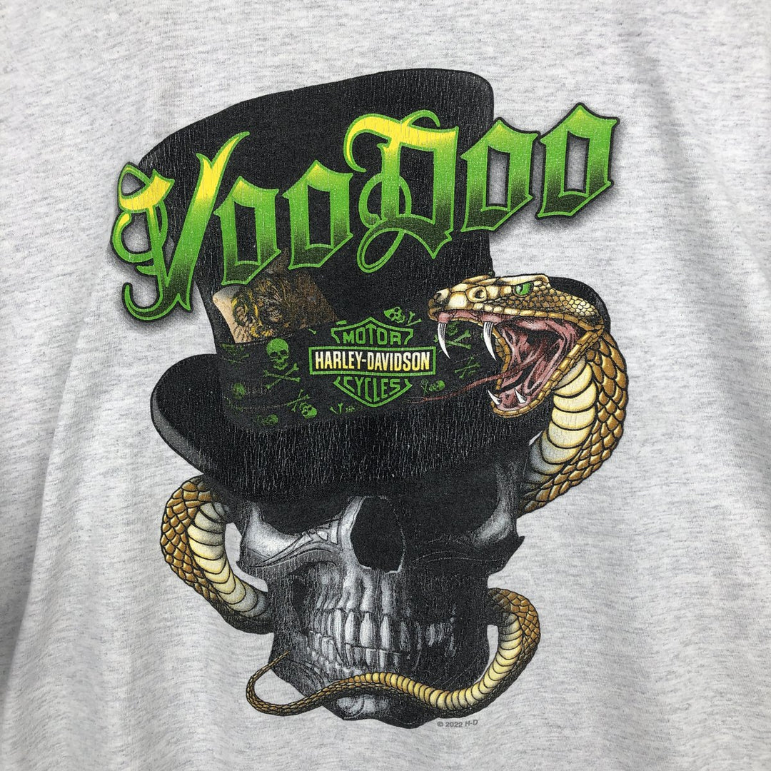 Harley-Davidson Skull Pattern Snake Pattern Python Pattern Motorcycle Long-Sleeve T-Shirt (Men's XL equivalent) unclear gray type Vintage Second Hand