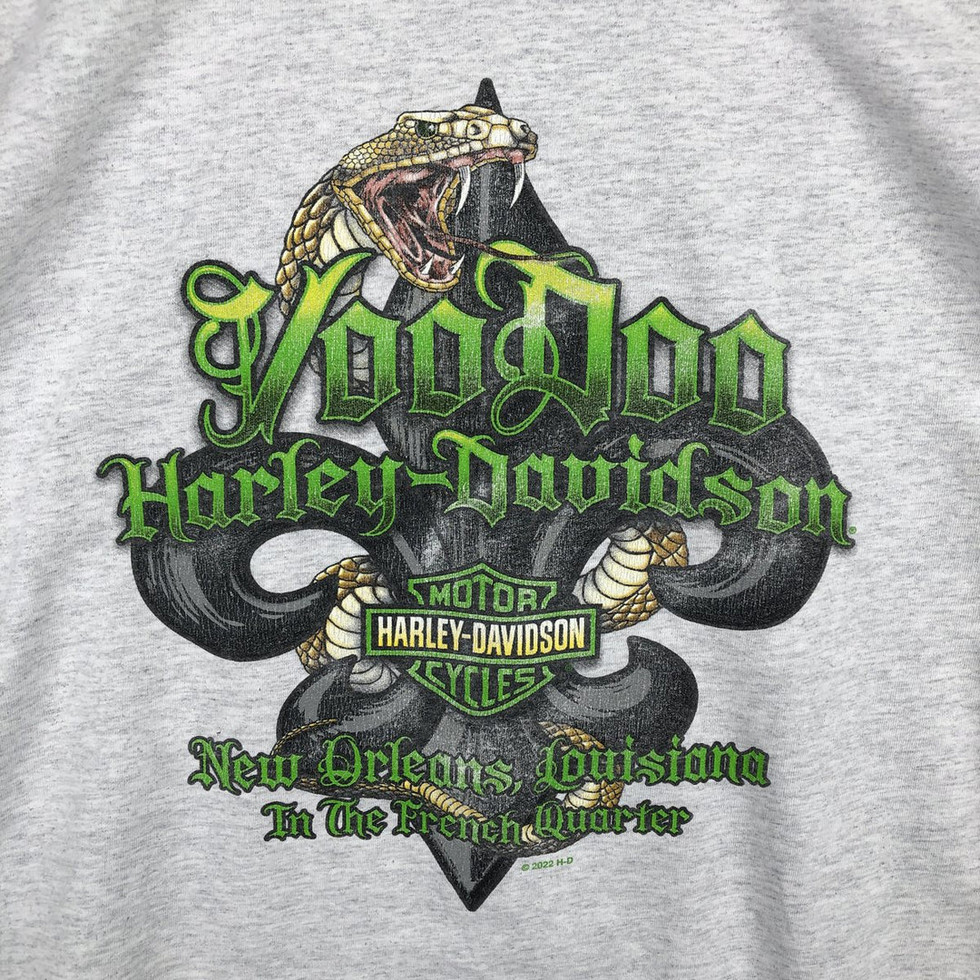 Harley-Davidson Skull Pattern Snake Pattern Python Pattern Motorcycle Long-Sleeve T-Shirt (Men's XL equivalent) unclear gray type Vintage Second Hand