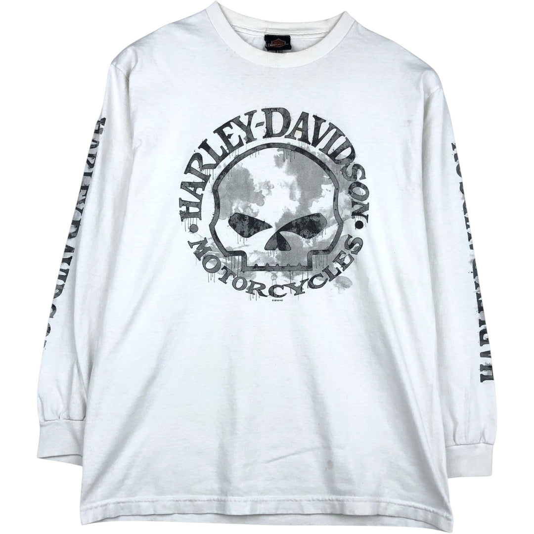 Harley-Davidson Skull Pattern Long T-shirt, Men's L size cotton white type Vintage Second Hand