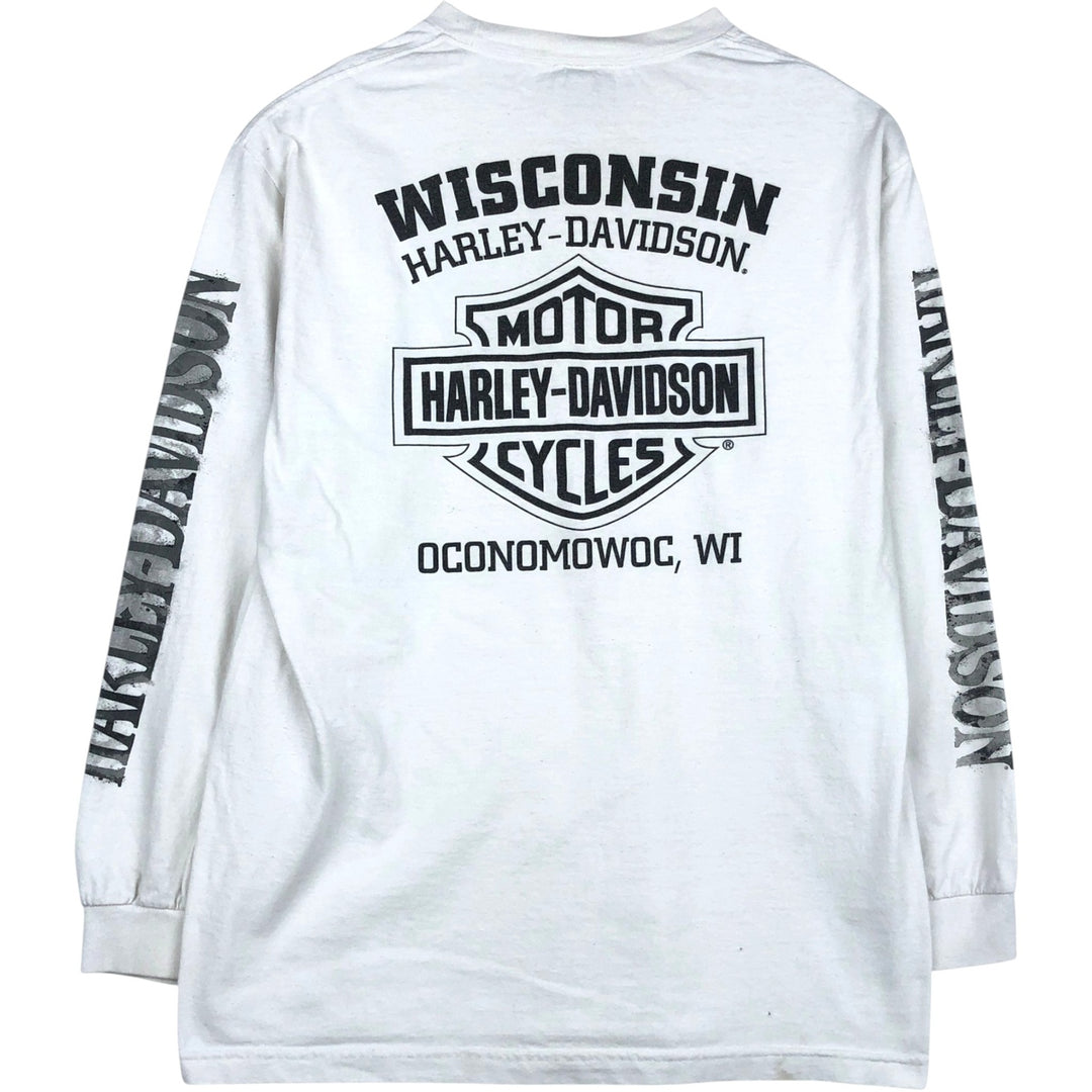 Harley-Davidson Skull Pattern Long T-shirt, Men's L size cotton white type Vintage Second Hand