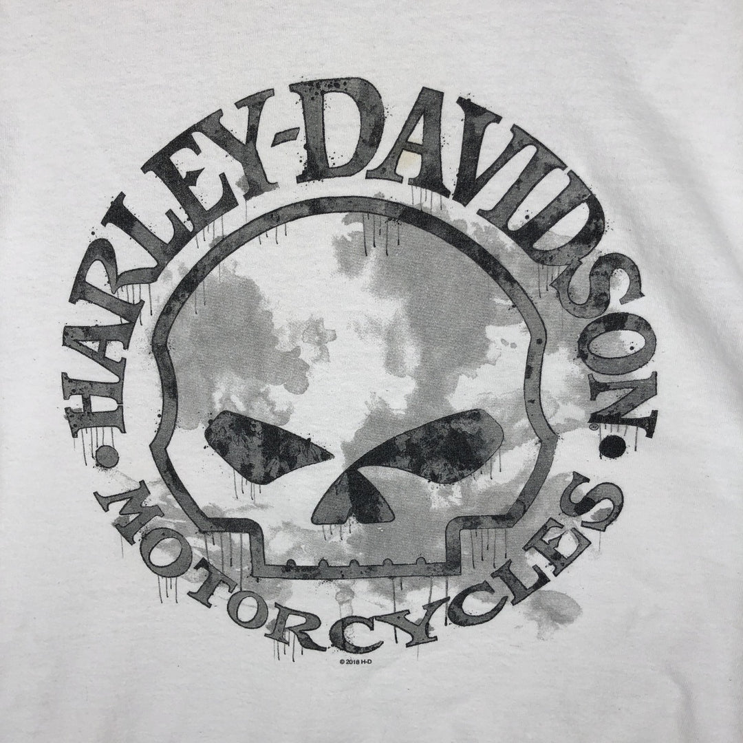 Harley-Davidson Skull Pattern Long T-shirt, Men's L size cotton white type Vintage Second Hand