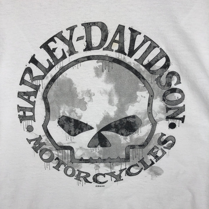 Harley-Davidson Skull Pattern Long T-shirt, Men's L size cotton white type Vintage Second Hand