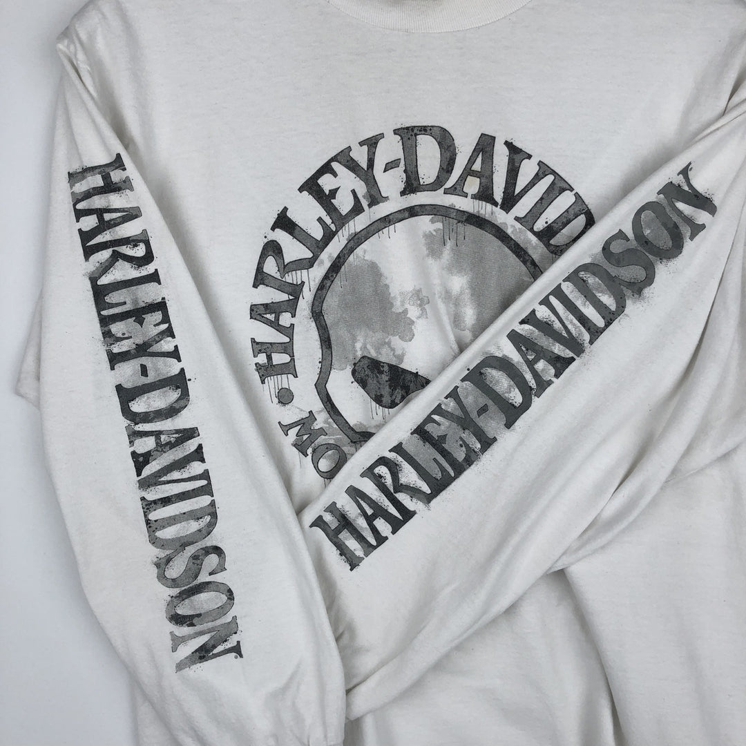 Harley-Davidson Skull Pattern Long T-shirt, Men's L size cotton white type Vintage Second Hand