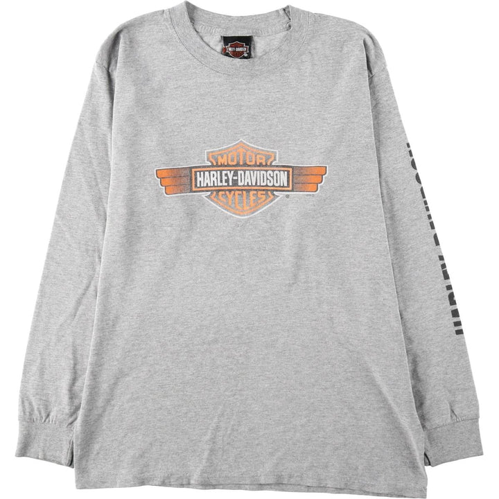Harley-Davidson Motorcycle Long Sleeve T-Shirt, Men's Size Medium cotton gray type Vintage Second Hand