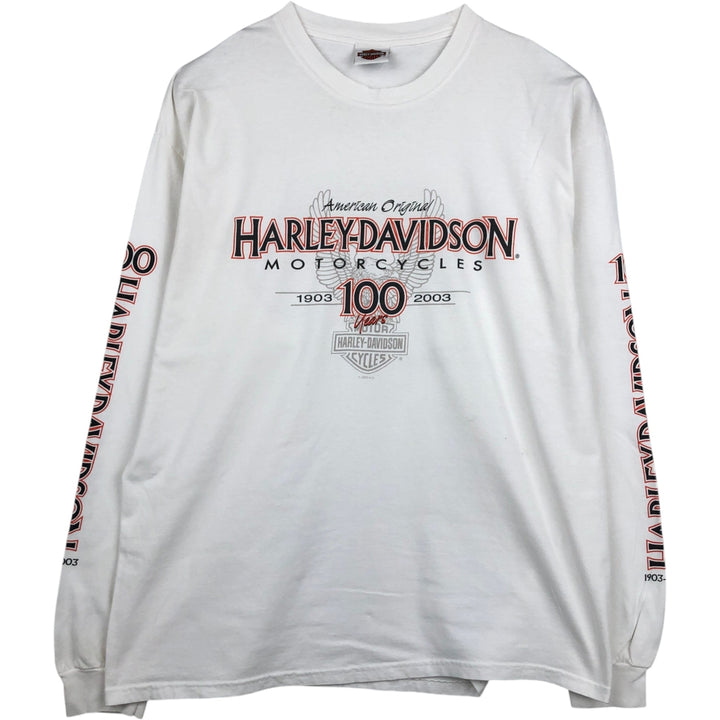 2000'S Harley-Davidson Motorcycle Eagle Pattern Long-Sleeve T-Shirt (Men's XL equivalent) cotton white type Vintage Second Hand