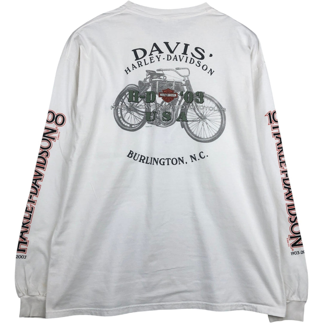 2000'S Harley-Davidson Motorcycle Eagle Pattern Long-Sleeve T-Shirt (Men's XL equivalent) cotton white type Vintage Second Hand