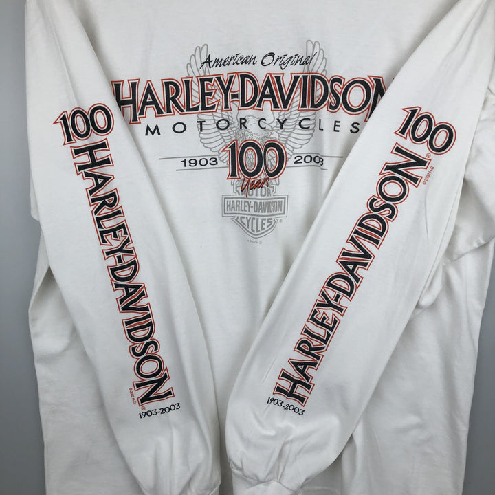 2000'S Harley-Davidson Motorcycle Eagle Pattern Long-Sleeve T-Shirt (Men's XL equivalent) cotton white type Vintage Second Hand