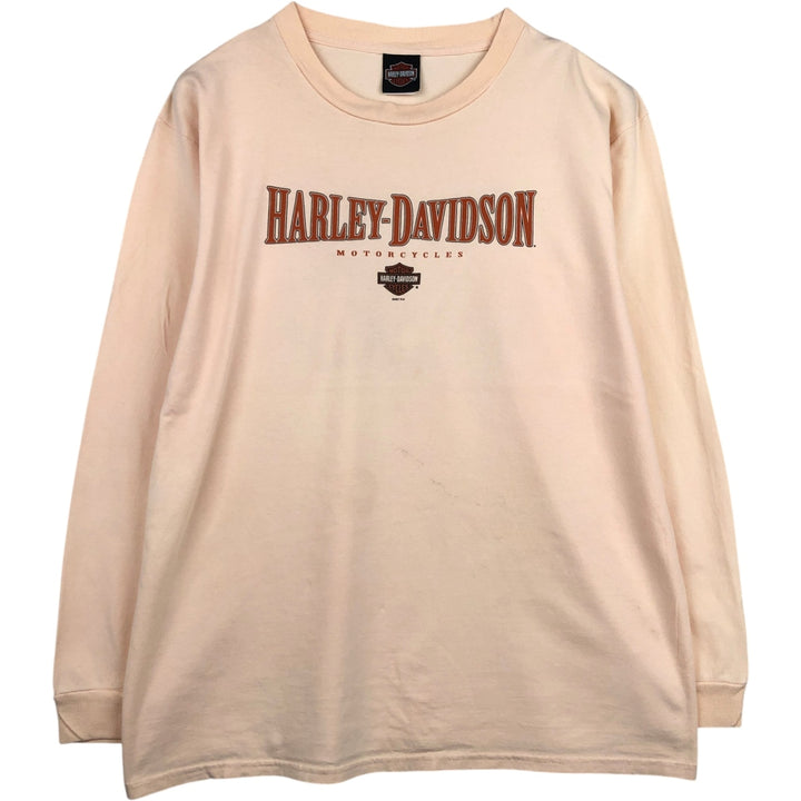 2000'S Harley-Davidson Fire Pattern Motorcycle Long-Sleeve T-Shirt, Made in USA, Men's Size XL (approx.) cotton orange type Vintage Second Hand
