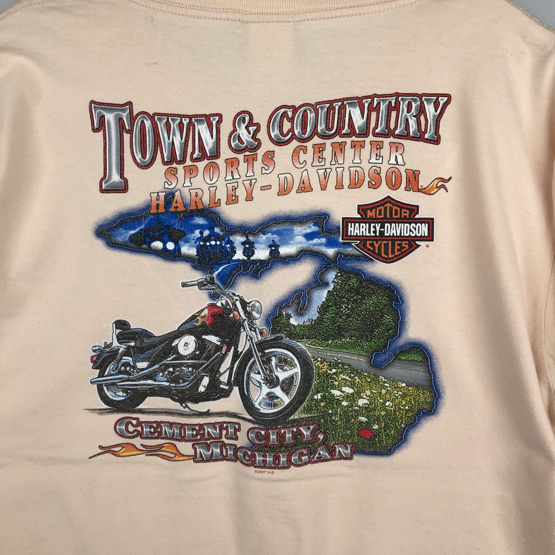 2000'S Harley-Davidson Fire Pattern Motorcycle Long-Sleeve T-Shirt, Made in USA, Men's Size XL (approx.) cotton orange type Vintage Second Hand