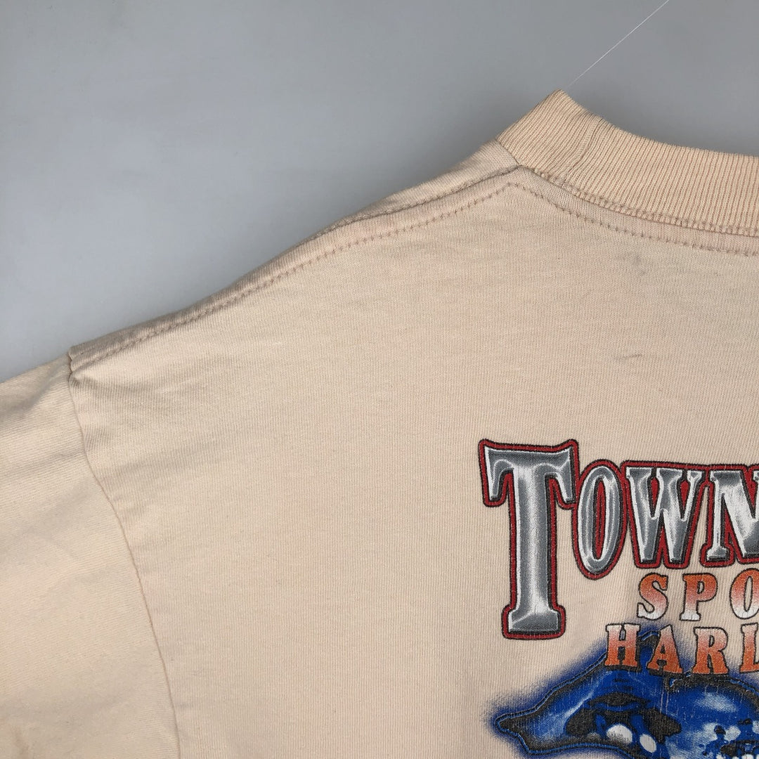 2000'S Harley-Davidson Fire Pattern Motorcycle Long-Sleeve T-Shirt, Made in USA, Men's Size XL (approx.) cotton orange type Vintage Second Hand
