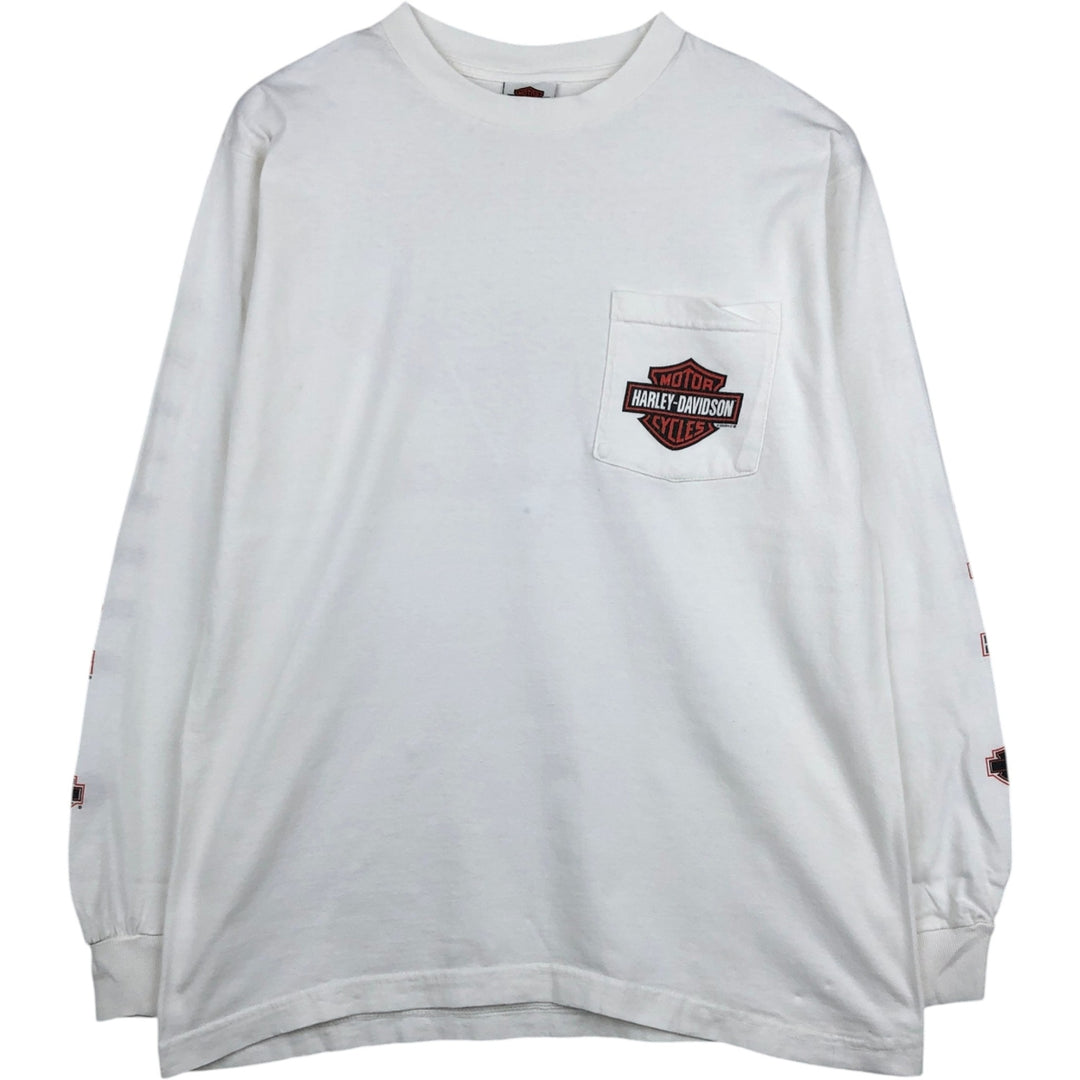 2000'S Harley-Davidson Motorcycle Long Sleeve T-Shirt, Men's Size L unclear white type Vintage Second Hand