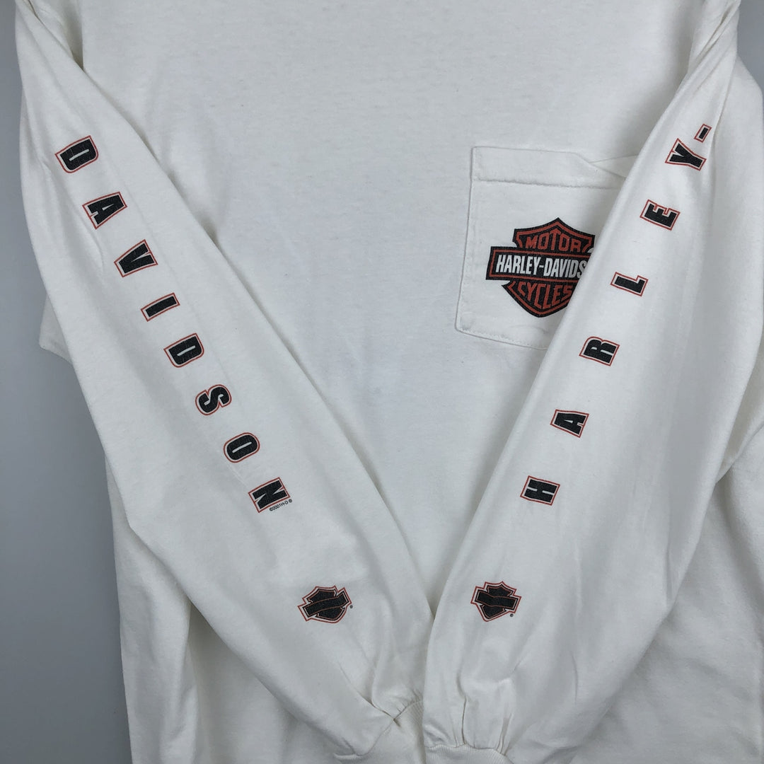 2000'S Harley-Davidson Motorcycle Long Sleeve T-Shirt, Men's Size L unclear white type Vintage Second Hand
