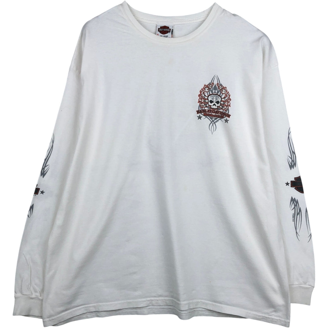 2000'S Harley-Davidson Skull Pattern Fire Pattern Motorcycle Long-Sleeve T-Shirt (Men's XL equivalent) cotton white type Vintage Second Hand