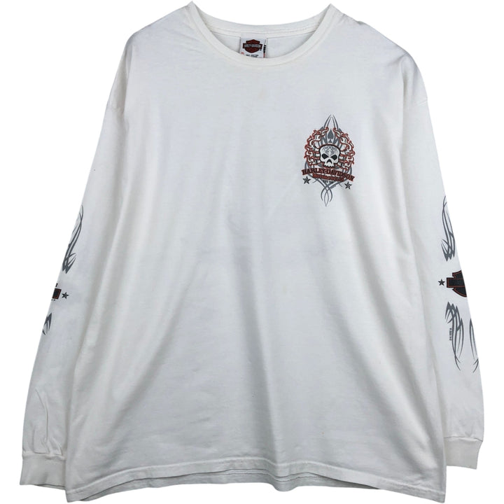 2000'S Harley-Davidson Skull Pattern Fire Pattern Motorcycle Long-Sleeve T-Shirt (Men's XL equivalent) cotton white type Vintage Second Hand