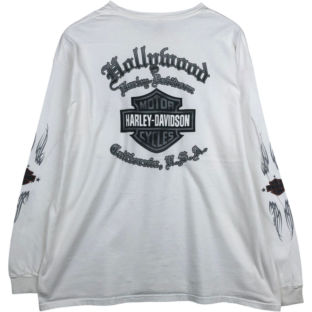2000'S Harley-Davidson Skull Pattern Fire Pattern Motorcycle Long-Sleeve T-Shirt (Men's XL equivalent) cotton white type Vintage Second Hand