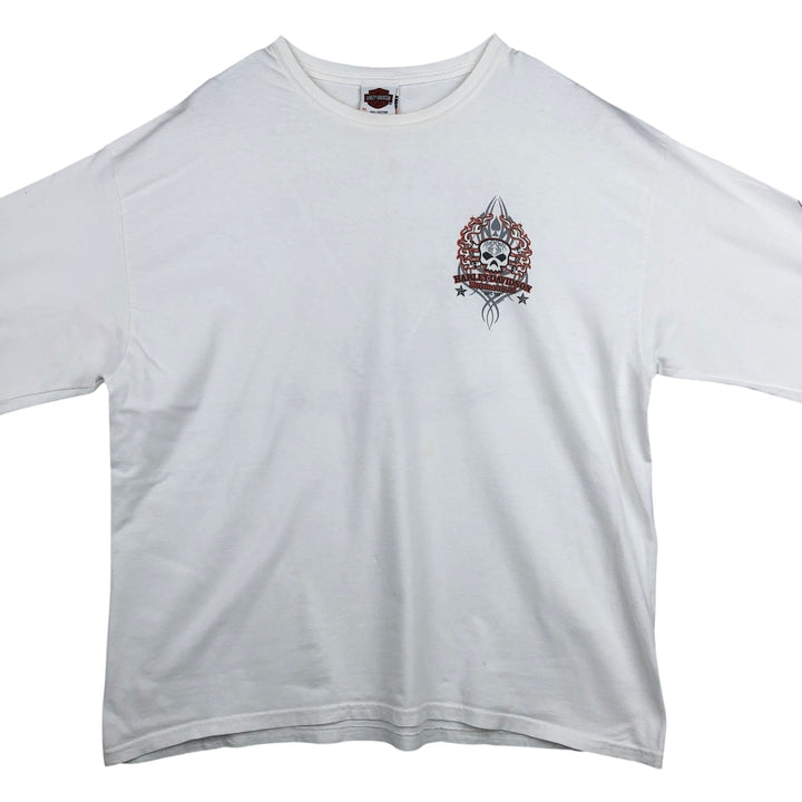 2000'S Harley-Davidson Skull Pattern Fire Pattern Motorcycle Long-Sleeve T-Shirt (Men's XL equivalent) cotton white type Vintage Second Hand