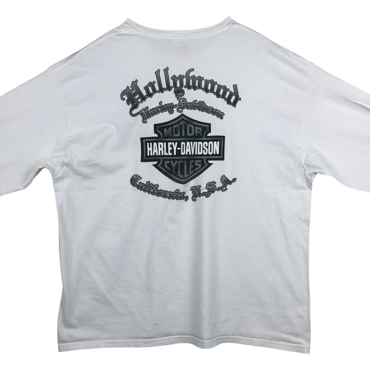 2000'S Harley-Davidson Skull Pattern Fire Pattern Motorcycle Long-Sleeve T-Shirt (Men's XL equivalent) cotton white type Vintage Second Hand