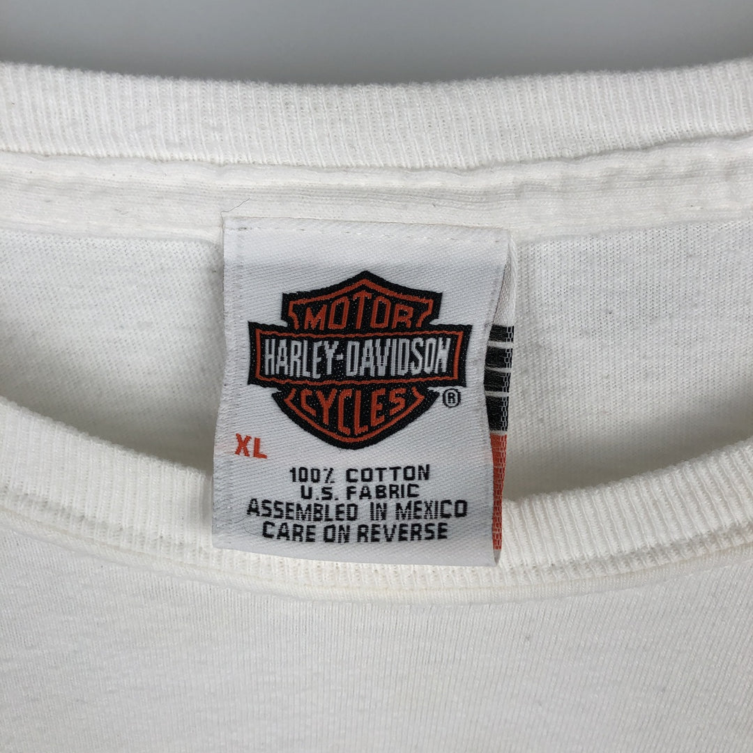 2000'S Harley-Davidson Skull Pattern Fire Pattern Motorcycle Long-Sleeve T-Shirt (Men's XL equivalent) cotton white type Vintage Second Hand