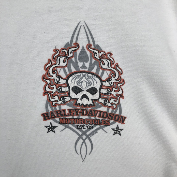 2000'S Harley-Davidson Skull Pattern Fire Pattern Motorcycle Long-Sleeve T-Shirt (Men's XL equivalent) cotton white type Vintage Second Hand