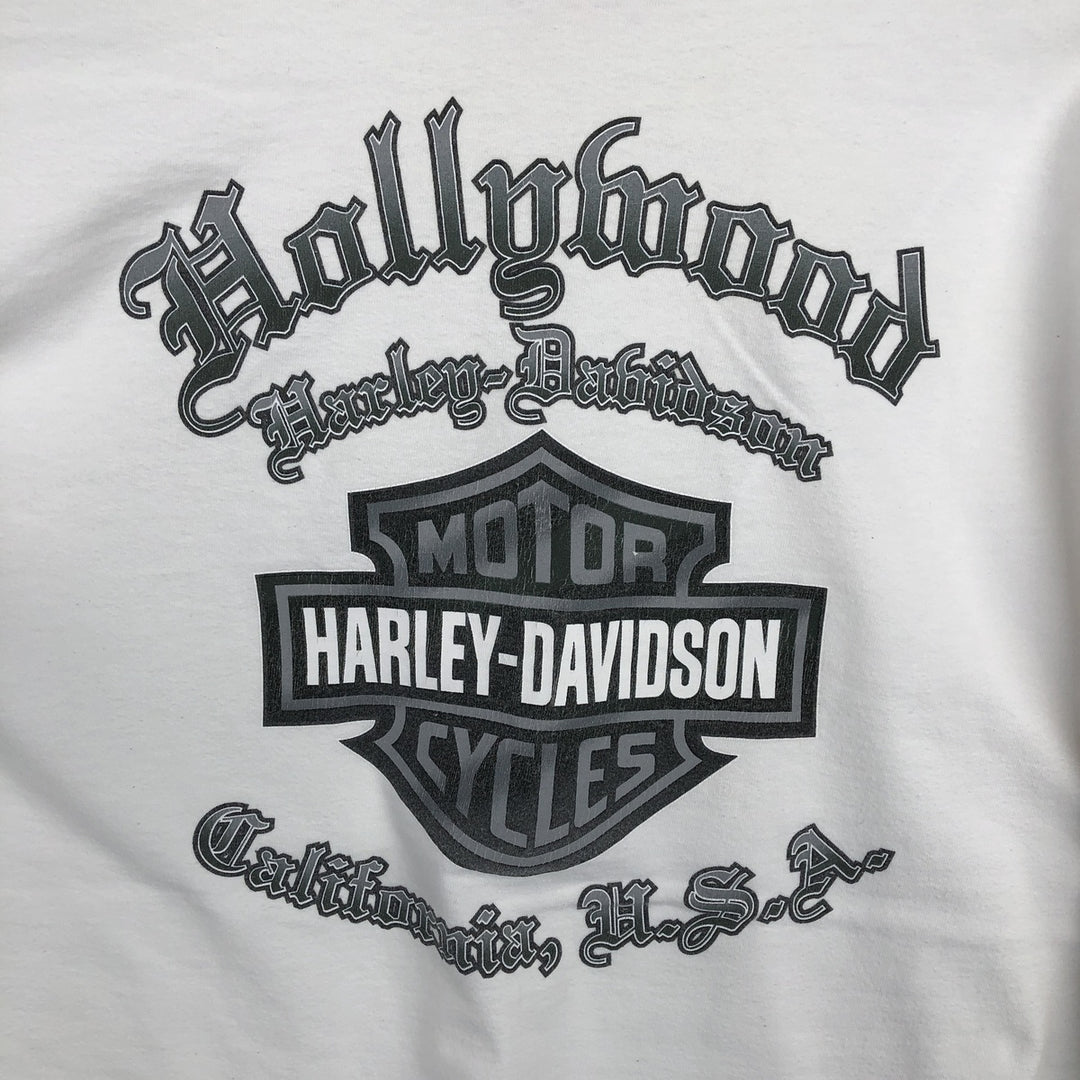 2000'S Harley-Davidson Skull Pattern Fire Pattern Motorcycle Long-Sleeve T-Shirt (Men's XL equivalent) cotton white type Vintage Second Hand