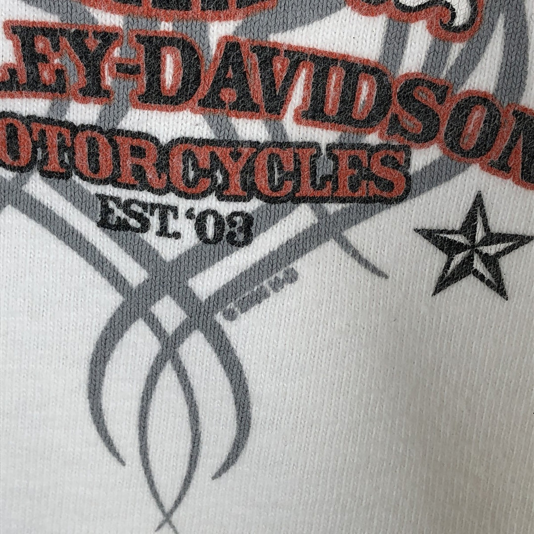 2000'S Harley-Davidson Skull Pattern Fire Pattern Motorcycle Long-Sleeve T-Shirt (Men's XL equivalent) cotton white type Vintage Second Hand