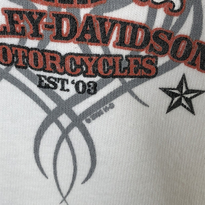 2000'S Harley-Davidson Skull Pattern Fire Pattern Motorcycle Long-Sleeve T-Shirt (Men's XL equivalent) cotton white type Vintage Second Hand