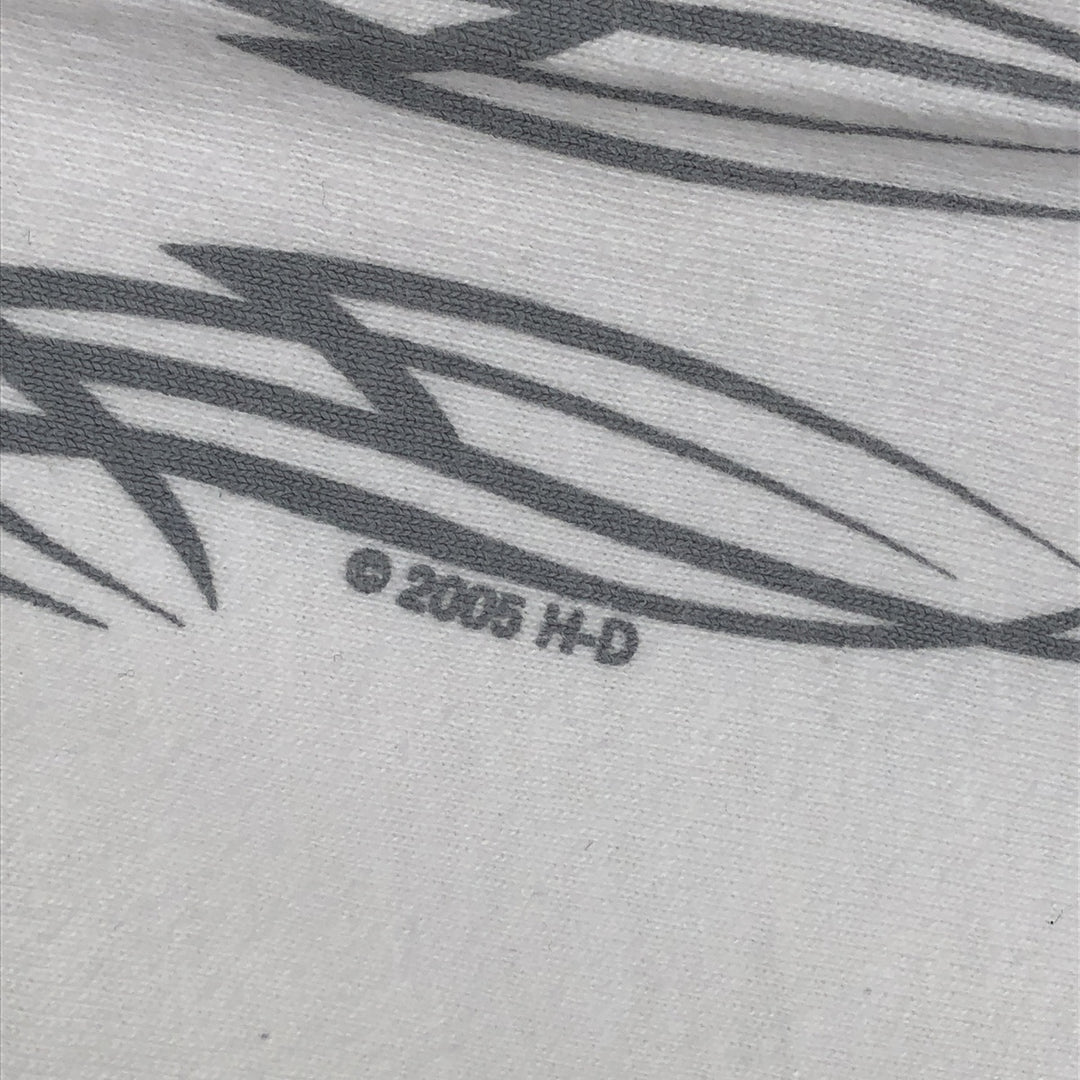 2000'S Harley-Davidson Skull Pattern Fire Pattern Motorcycle Long-Sleeve T-Shirt (Men's XL equivalent) cotton white type Vintage Second Hand