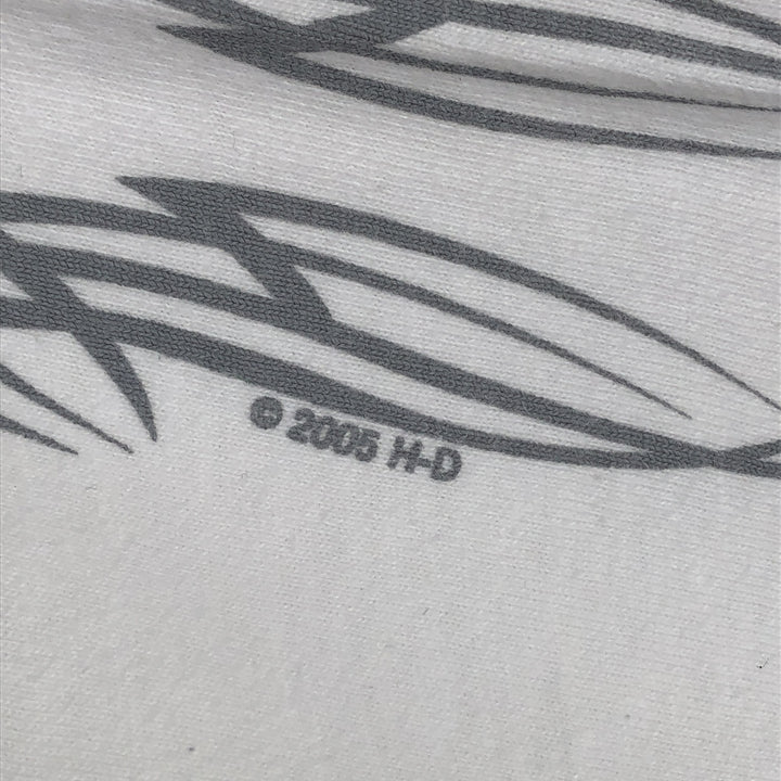 2000'S Harley-Davidson Skull Pattern Fire Pattern Motorcycle Long-Sleeve T-Shirt (Men's XL equivalent) cotton white type Vintage Second Hand