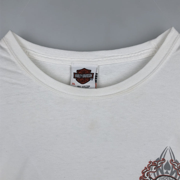 2000'S Harley-Davidson Skull Pattern Fire Pattern Motorcycle Long-Sleeve T-Shirt (Men's XL equivalent) cotton white type Vintage Second Hand