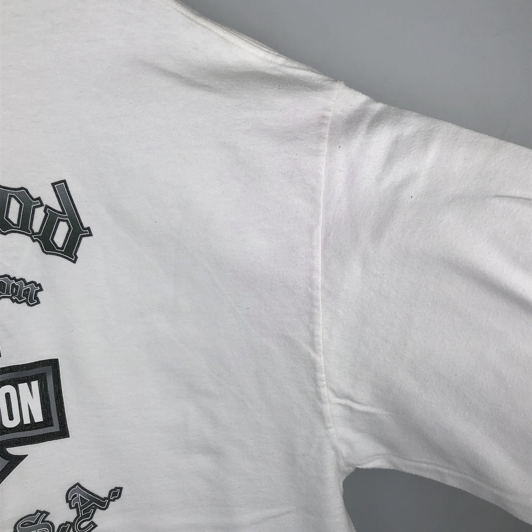 2000'S Harley-Davidson Skull Pattern Fire Pattern Motorcycle Long-Sleeve T-Shirt (Men's XL equivalent) cotton white type Vintage Second Hand
