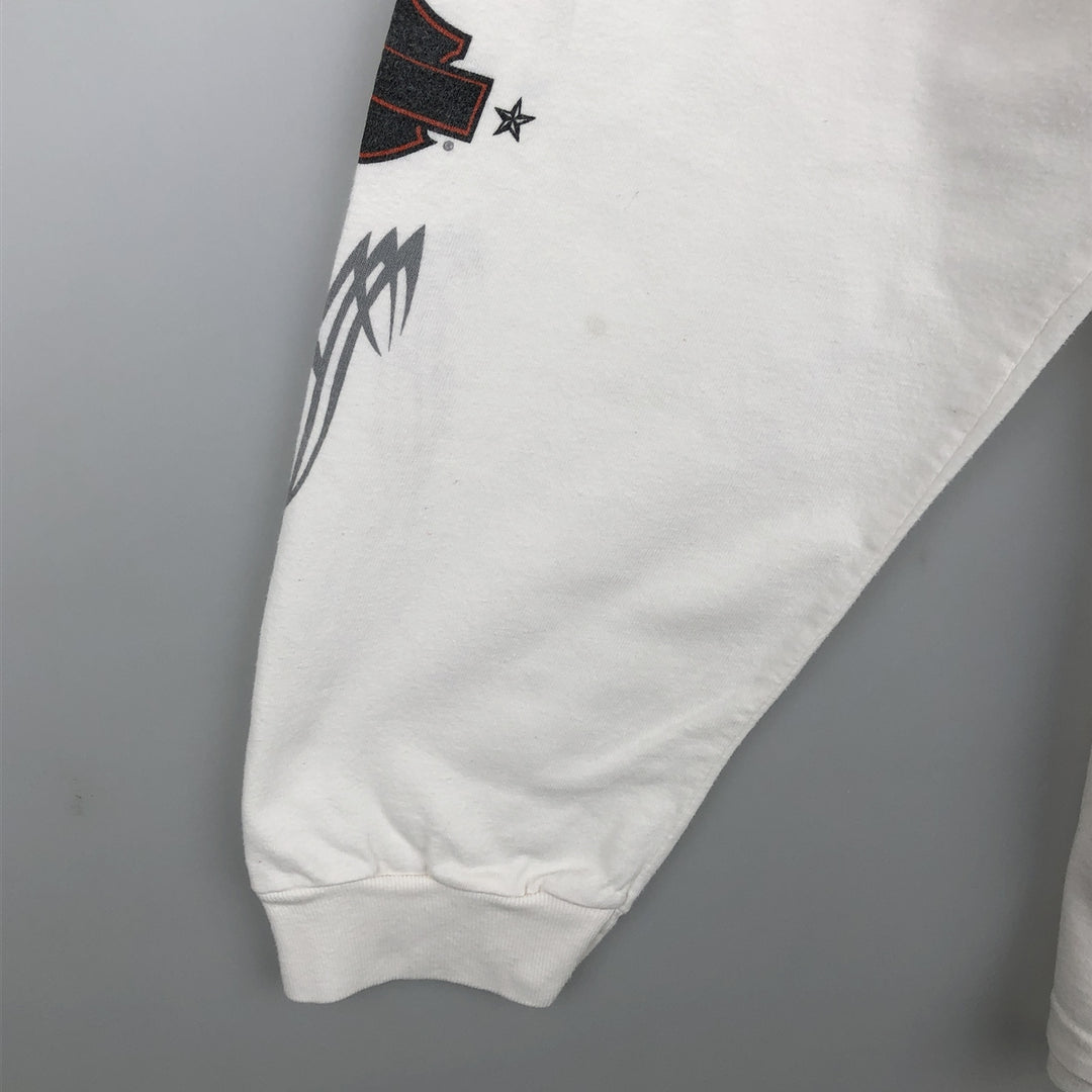 2000'S Harley-Davidson Skull Pattern Fire Pattern Motorcycle Long-Sleeve T-Shirt (Men's XL equivalent) cotton white type Vintage Second Hand