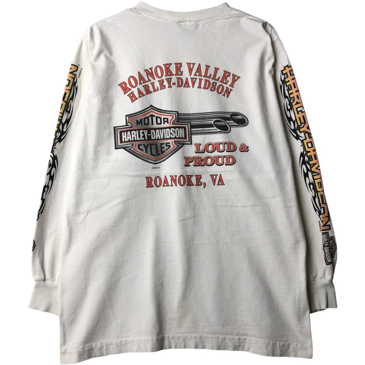 2000'S Harley-Davidson Tribal Motorcycle Long-Sleeve T-Shirt, Made in USA, Men's Size M (approx.) cotton white type Vintage Second Hand