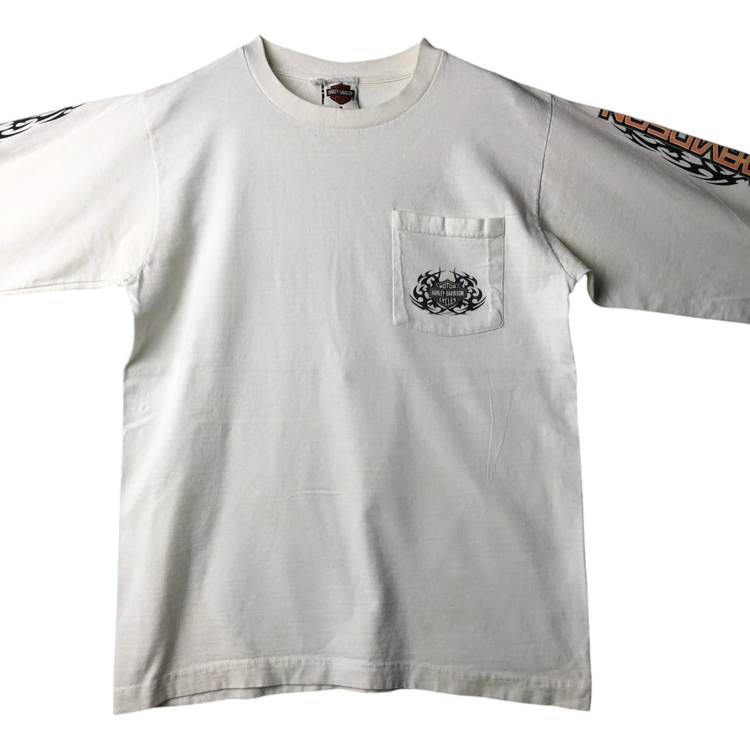 2000'S Harley-Davidson Tribal Motorcycle Long-Sleeve T-Shirt, Made in USA, Men's Size M (approx.) cotton white type Vintage Second Hand
