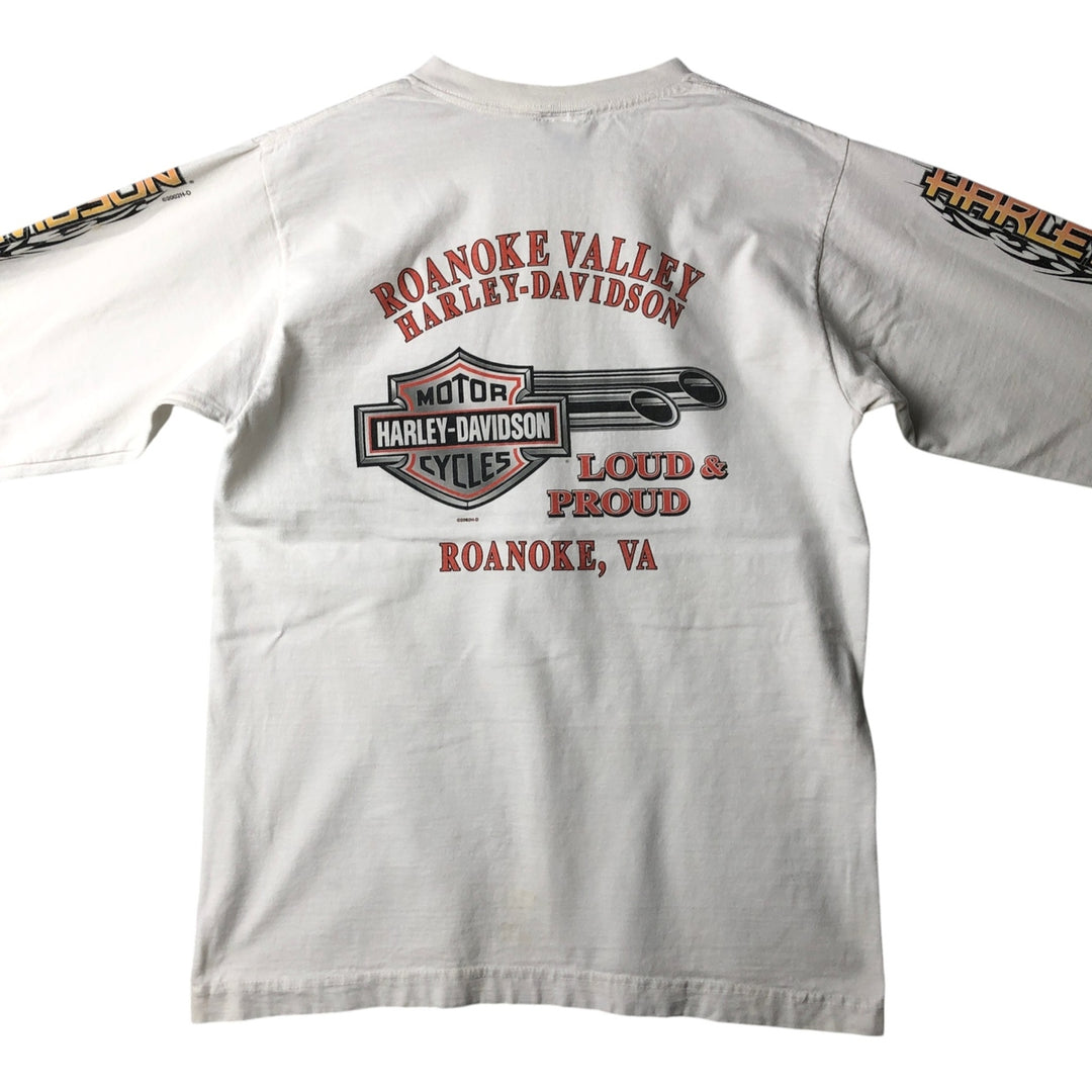 2000'S Harley-Davidson Tribal Motorcycle Long-Sleeve T-Shirt, Made in USA, Men's Size M (approx.) cotton white type Vintage Second Hand