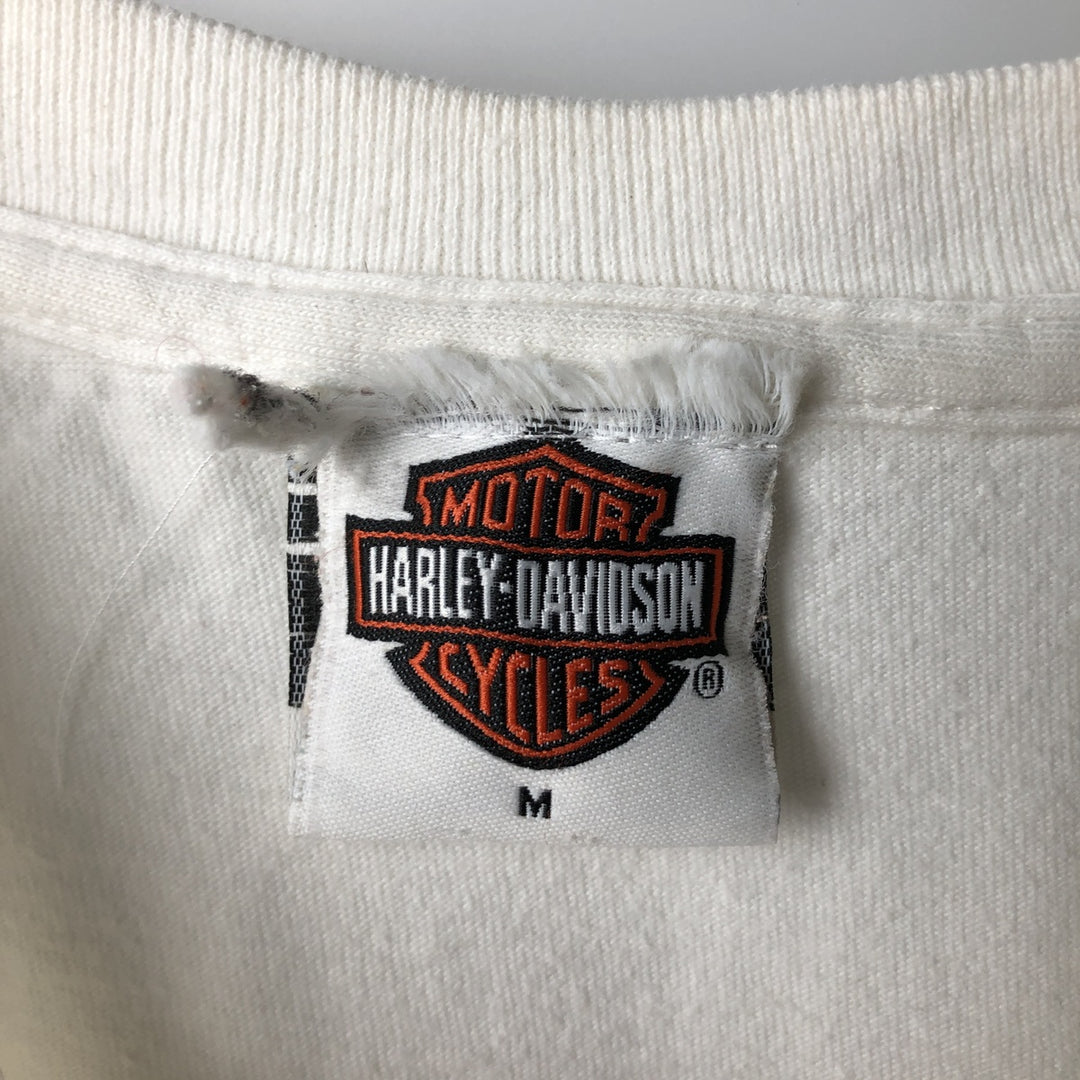 2000'S Harley-Davidson Tribal Motorcycle Long-Sleeve T-Shirt, Made in USA, Men's Size M (approx.) cotton white type Vintage Second Hand