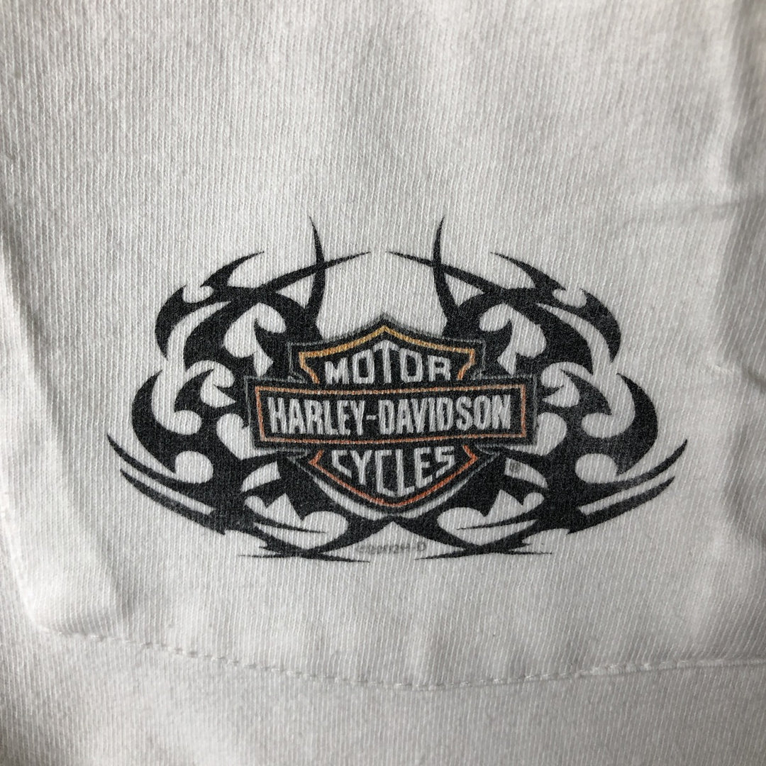 2000'S Harley-Davidson Tribal Motorcycle Long-Sleeve T-Shirt, Made in USA, Men's Size M (approx.) cotton white type Vintage Second Hand