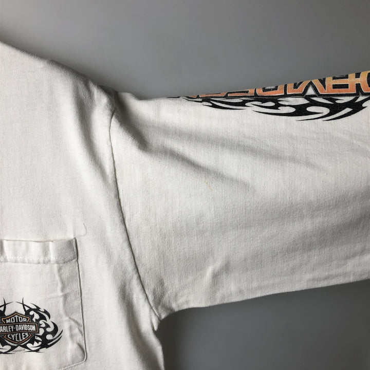 2000'S Harley-Davidson Tribal Motorcycle Long-Sleeve T-Shirt, Made in USA, Men's Size M (approx.) cotton white type Vintage Second Hand