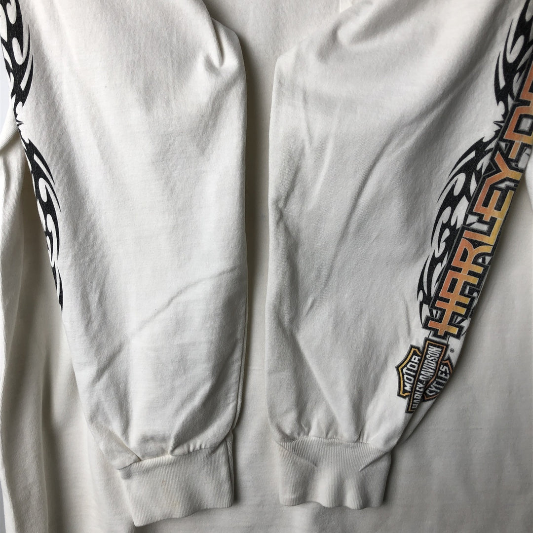 2000'S Harley-Davidson Tribal Motorcycle Long-Sleeve T-Shirt, Made in USA, Men's Size M (approx.) cotton white type Vintage Second Hand
