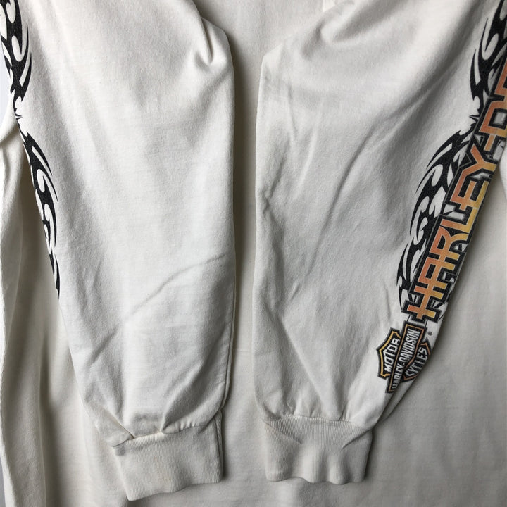 2000'S Harley-Davidson Tribal Motorcycle Long-Sleeve T-Shirt, Made in USA, Men's Size M (approx.) cotton white type Vintage Second Hand