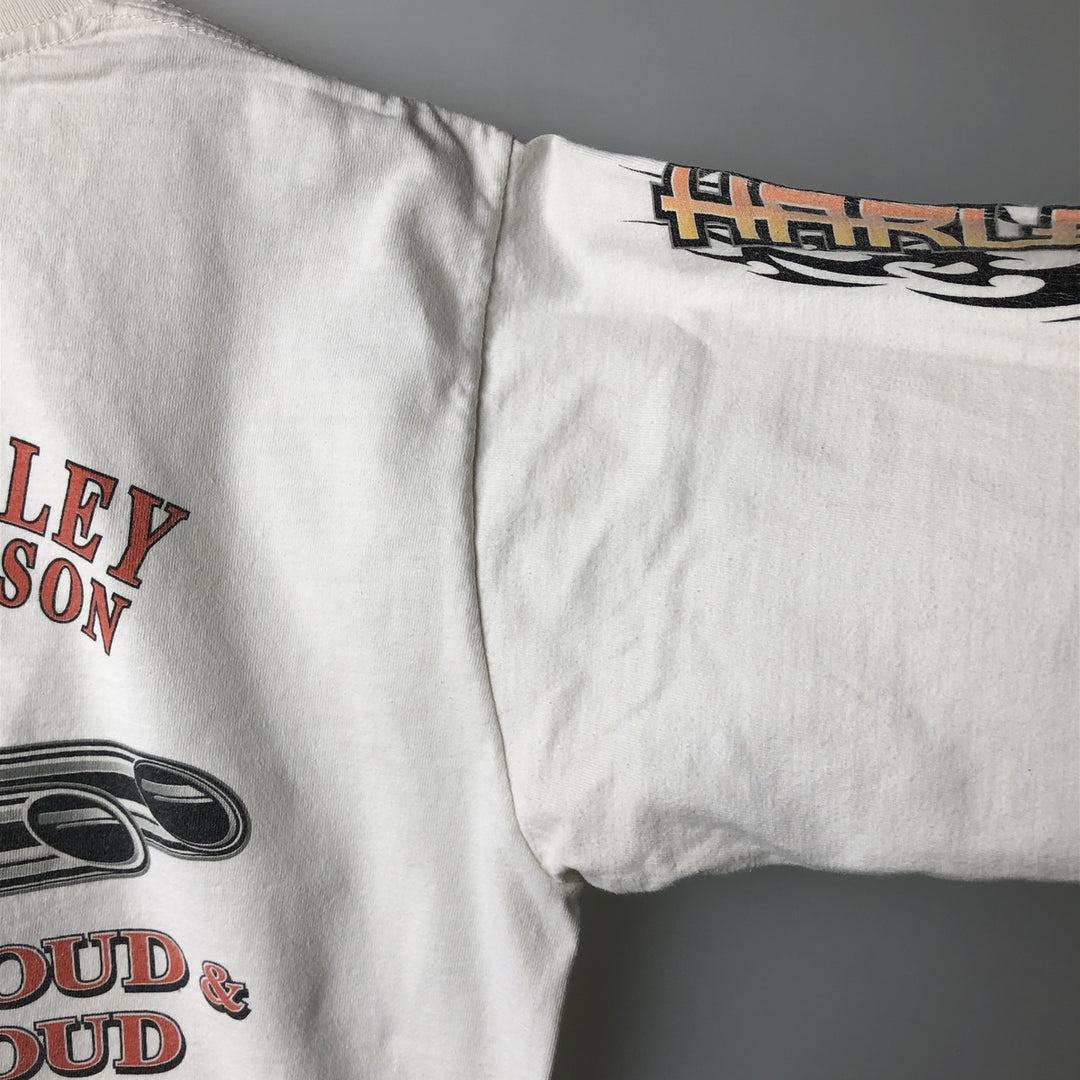 2000'S Harley-Davidson Tribal Motorcycle Long-Sleeve T-Shirt, Made in USA, Men's Size M (approx.) cotton white type Vintage Second Hand