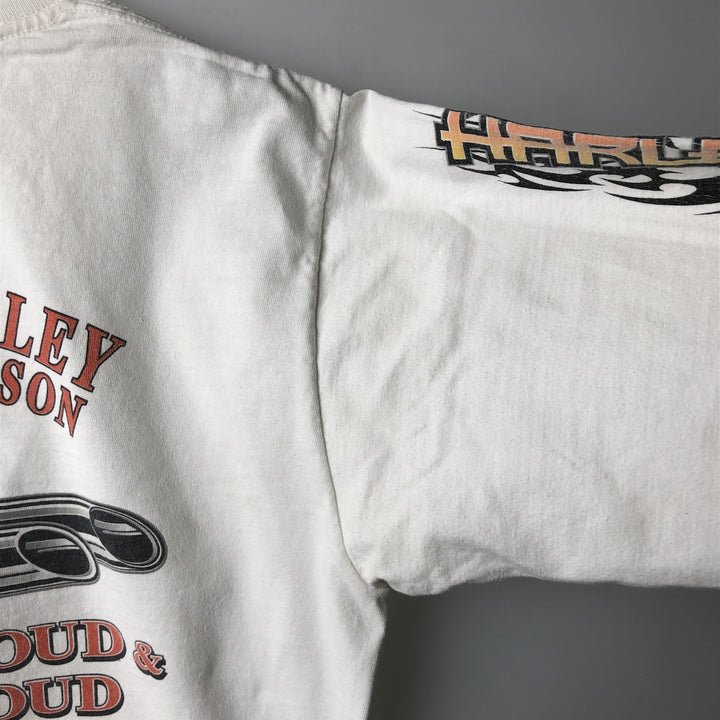 2000'S Harley-Davidson Tribal Motorcycle Long-Sleeve T-Shirt, Made in USA, Men's Size M (approx.) cotton white type Vintage Second Hand