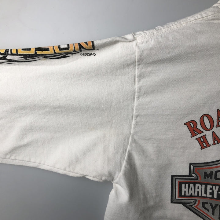 2000'S Harley-Davidson Tribal Motorcycle Long-Sleeve T-Shirt, Made in USA, Men's Size M (approx.) cotton white type Vintage Second Hand
