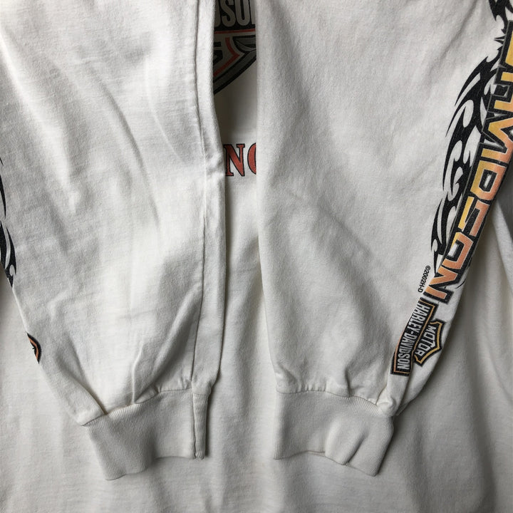 2000'S Harley-Davidson Tribal Motorcycle Long-Sleeve T-Shirt, Made in USA, Men's Size M (approx.) cotton white type Vintage Second Hand