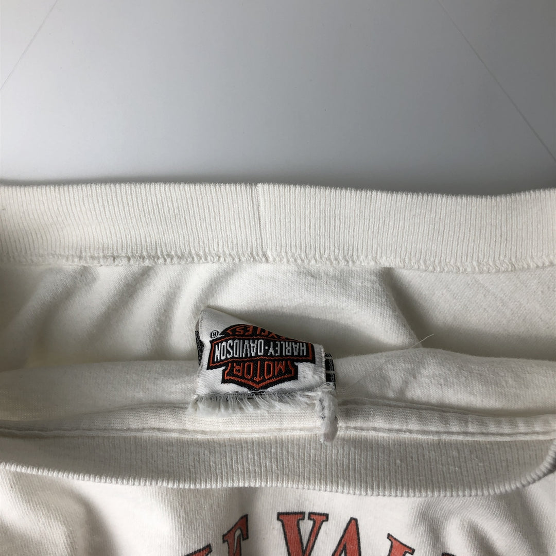 2000'S Harley-Davidson Tribal Motorcycle Long-Sleeve T-Shirt, Made in USA, Men's Size M (approx.) cotton white type Vintage Second Hand